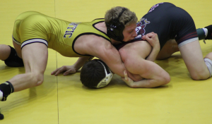 Senior Darrian Schwenke head-to-head with Clarinda's ranked senior Blake Luna. This was the second time the two wrestlers have met this season. Schwenke went on two defeat Luna 11-2. 