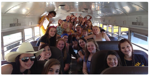 Students on last years Pep Bus to Clarinda show their excitement.