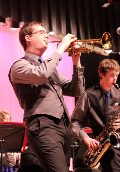 Senior Justin Somers plays the trumpet in the jazz band.