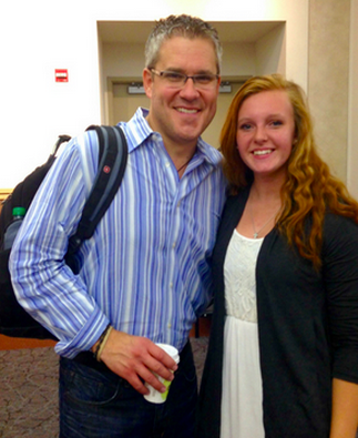 Speaker and writer Mark Hart with AHSneedle reporter Victoria Krogh on Sept. 21, 2014, at Christ Our Life Conference in Des Moines, IA.