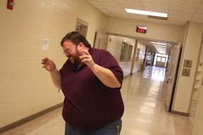 Ag teacher Eric Miller shows how he feels when he sees a snake. 