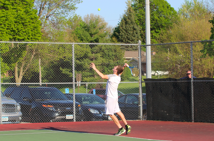 Sophomore Grant Podhajsky plays the #1 varsity spot for the boys tennis team. Podhajsky and Cooper McDermott were 3rd overall in the conference tournament. 