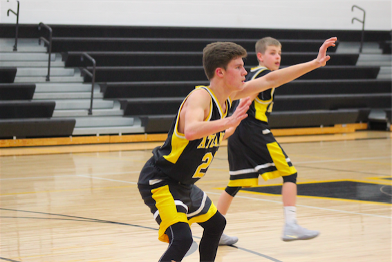 Freshmen Bradley Dennis had the second most points for the basketball team last Tuesday in Winterset. 