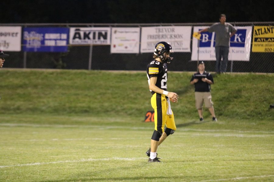Senior Gratt Reed mans his post as safety in the fourth game of the year against Winterset. 