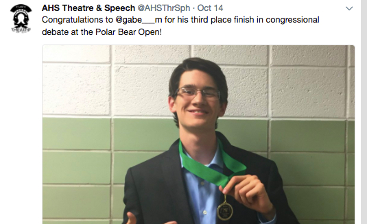 MADE THE PODIUM- Senior Gabe Martinez holds his medal. Martinez placed 3rd in Student Congress at the Polar Bear Open. 