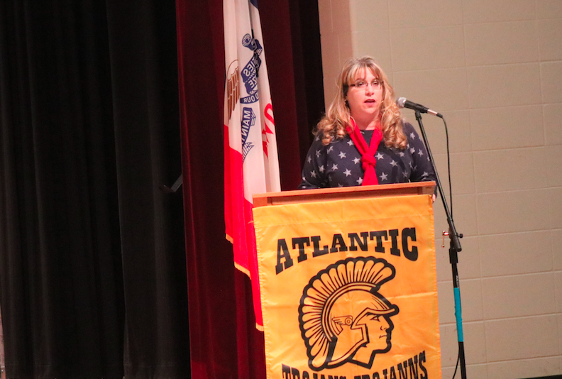 IN CHARGE- Principal McKay speaks at the Veterans Day assembly. This is just one of the many things McKay has added since becoming principal of AHS. 