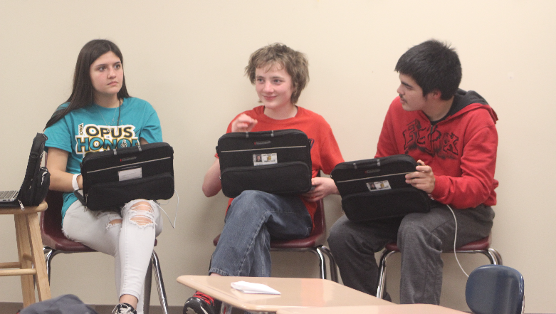 Freshmen in Mr. Bales class enjoy using their new laptops for schoolwork.
