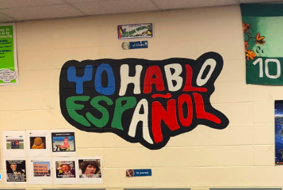 The Yo Hablo Español painting on Mr. Vargasons wall is a staple of his classroom. 