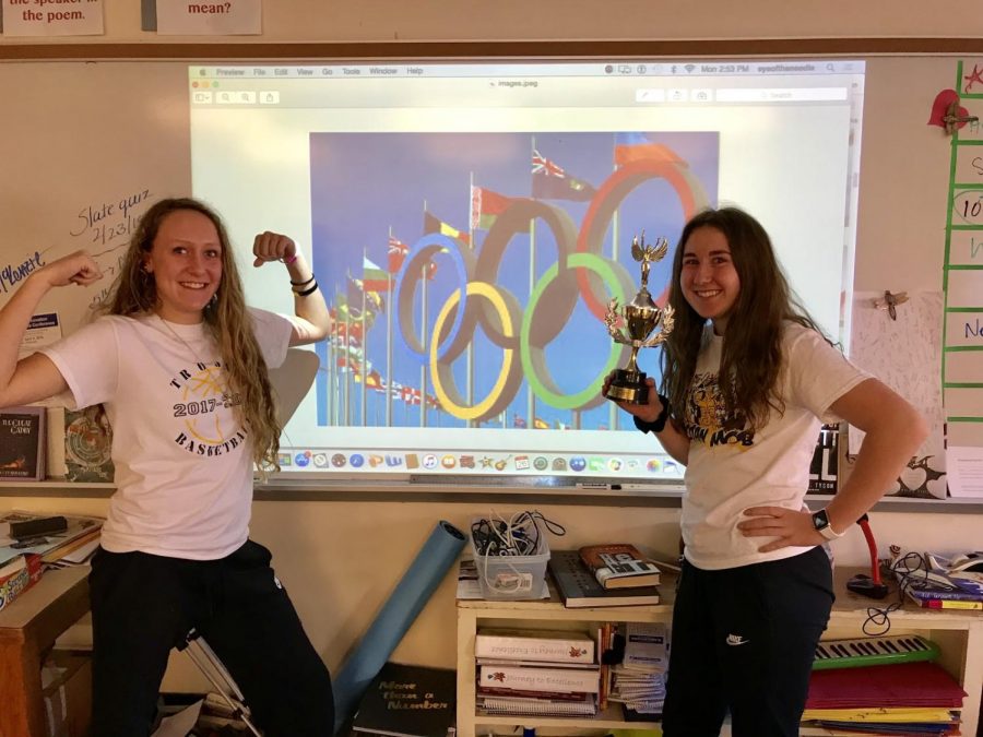 LOUD AND PROUD -
 Sophomores McKenzie Waters and Katie Saluk are in support of team USA during the 2018 Winter Olympic Games. The Olympics caught the world’s attention over the course of 16 days. The United States finished with 23 medals in the competition. 