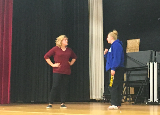 Reagan Watson and Camryn Church run lines during practice.