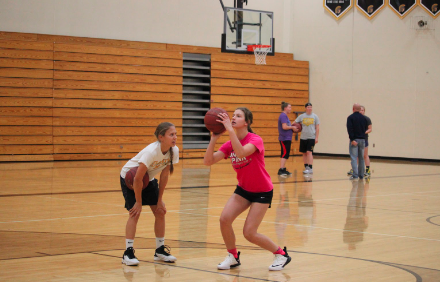 PRACTICE MAKES PERFECT - Trojan basketball began with a week of optional conditioning. Seventeen girls participated.