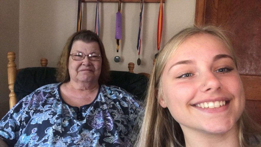 Sydney and Grandma Anna pose for a selfie at one of their weekly visits. At their visits, they chat and work on different skills. 
