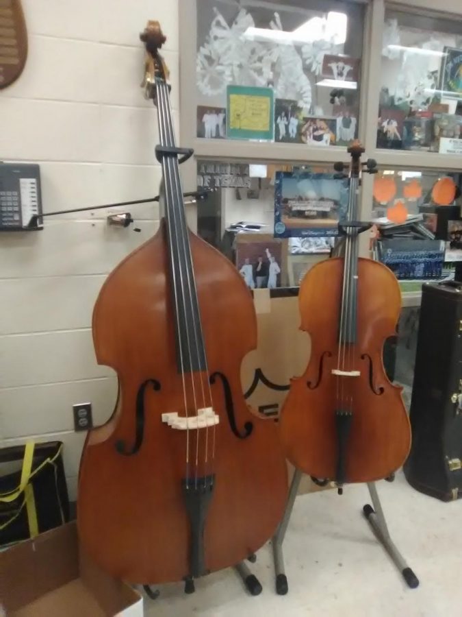 New string bass (left) and cello (right).