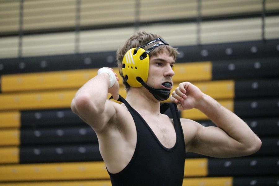 READY TO GO - Senior Connor Pellett prepares for a match at the Southeast Polk tournament. Pellett was one of four Hawkeye-10 champs for the Atlantic-CAM Trojans.