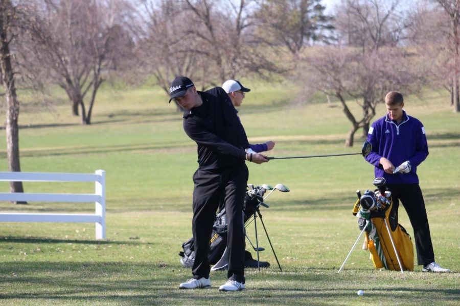 Senior Matt Gearheart watches his shot. Gearheart has medaled four times so far this season.