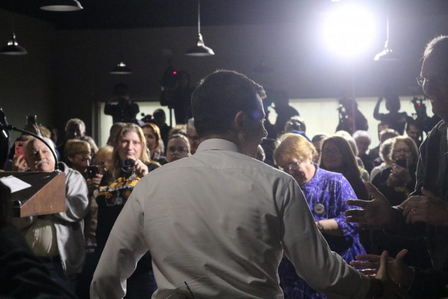 Mayor Pete Buttigieg approaches the podium. The event was hosted at The Venue in downtown Atlantic.