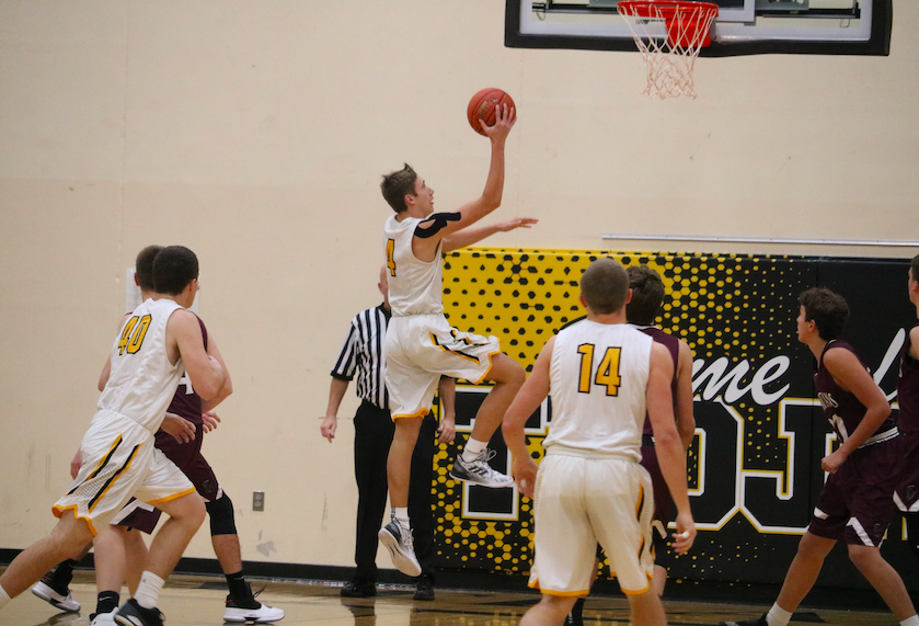 Skyler Handlos goes for a layup. He led all scorers on Tuesday, with 29 points.