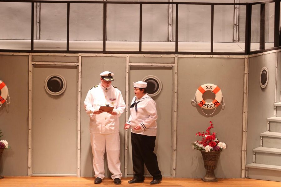 Sophomore Hunter Weppler and junior Nate McLean take the stage for last years musical, Anything Goes. Last year, Weppler was the captain of the ship, and McLean was his right hand man. 