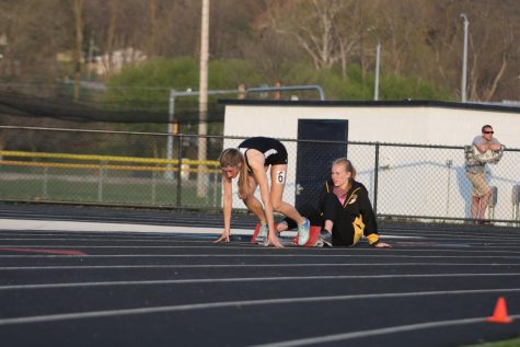 Junior Haley Rasmussen gets ready for her race last spring. Rasmussen has been involved with track since her freshman year.