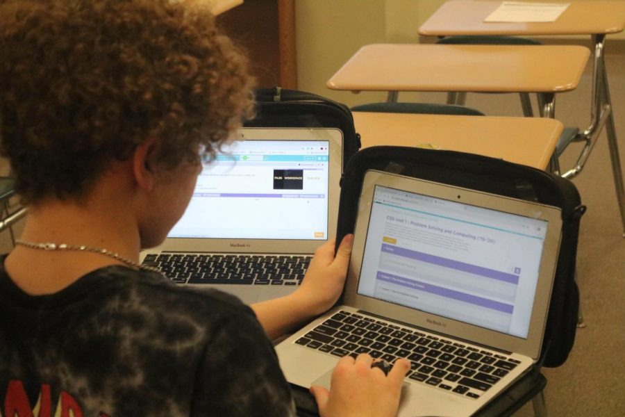 Junior Jarrit Smith looks over his work in Coding class. He is one of about a dozen students who take the class.