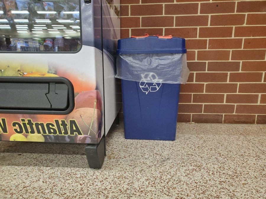 While there are paper recycling bins throughout the classrooms at AHS, there is only one dedicated to plastic. 
