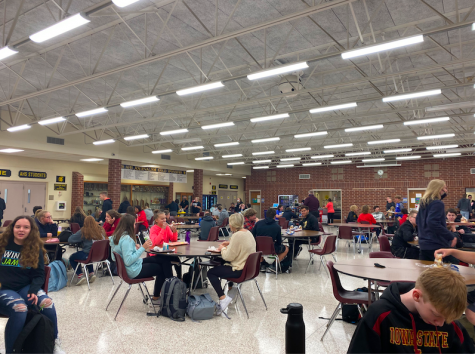 Most students eat school lunch in the commons. Lunch is divided into two sections: A and B.