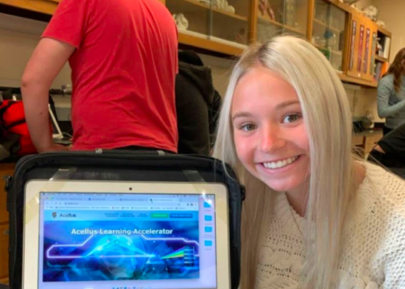 Chemistry student Addison DeArment has Acellus open on her school computer, ready to start a new lesson. DeArment said in terms of tests and quizzes, this year is much different.