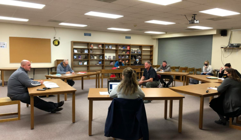 The Board of Education discusses COVID-19 mitigation strategies at a previous meeting. The board has been discussing how to best support our school during the pandemic since March of 2020.