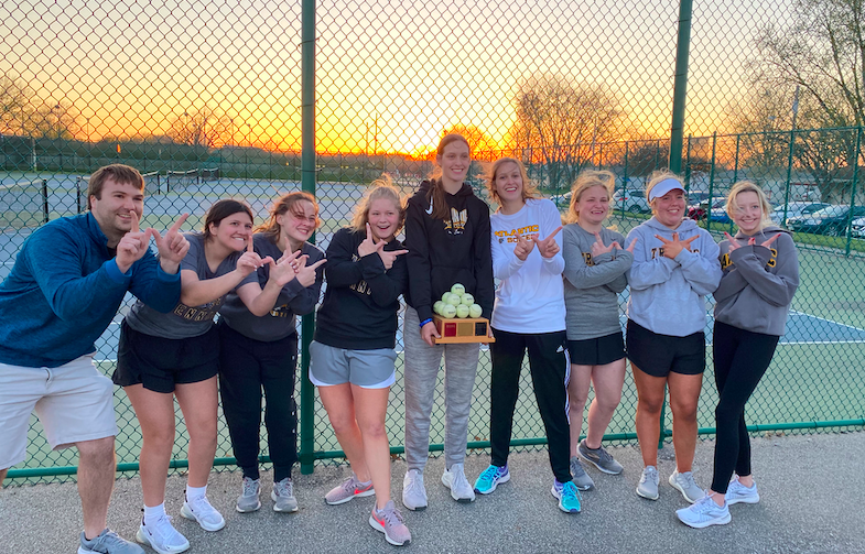 The girls pose after beating Shenandoah 5-4. This was the first time in 11 years that the girls have taken home the Pyramid of Power.