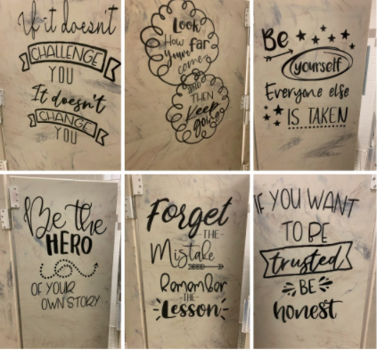 Bathroom doors display words of encouragement.
(Photo illustration)