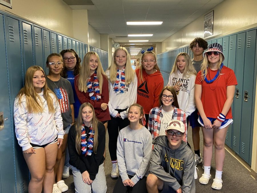 Freshman from Trace Petersen's American History class show their Homecoming spirit! Monday, Oct. 4, was 'Merica Monday themed. 
