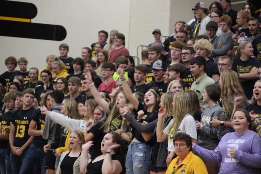 Students at last years pep-rally participate in the Battle Cry.