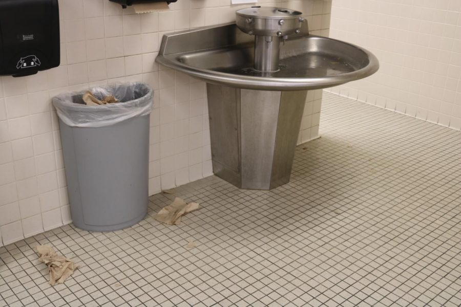 Trash+litters+the+floor+of+the+restroom+in+the+commons.+This+is+the+most+commonly+used+restroom+in+AHS%2C+but+also+most+trashed.
