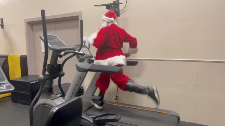 Santa is spotted in the AHS weight room in early December.