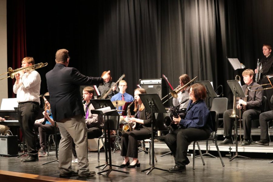 ALL THAT JAZZ - The AHS Jazz Band earned a II rating at State Jazz Band on Saturday, Jan. 29. The 14-member band played three songs: Im getting Sentimental Over You, I Let a Songo Out of My Heart, and Bone Talk.