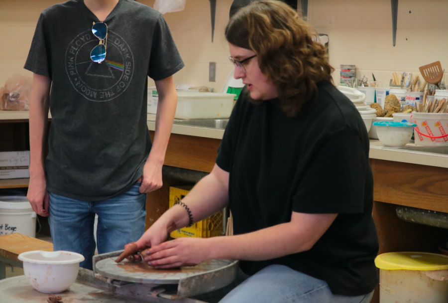 CLAY TIME - Elizabeth Herrick demonstrates the potters wheel. Herrick joined the AHS faculty in January.
