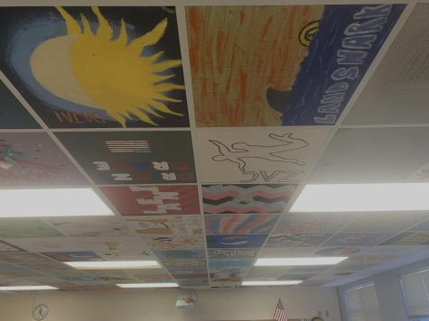 Rooms 408 and 410 are decorated with painted ceiling tiles. This tradition started in 2013.