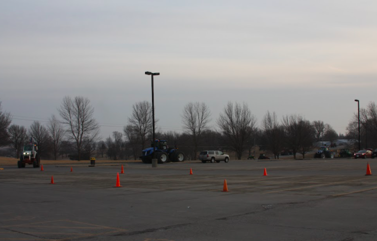 The first of tractors arrive at Atlantic High School on Friday morning, March 4, 2022.