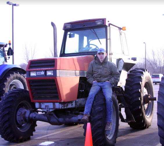 Sophomore Hudson Goff was one of twelve students to drive their tractors to school. 