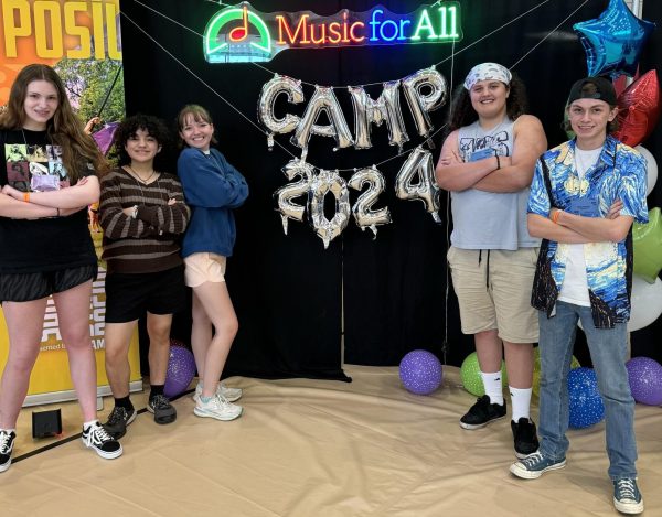 Nora Olsen (9), J. Molina (12), Margaret McCurdy (11), Fletchor Toft (11), and Dean Cook attended the 2024 Musical for All Summer Symposium camp. The main camp was June 24-29, with the optional Leadership Weekend held on June 22-24. It was O'Donnell's 16th year attending the camp, 15th year accompanying AHS students to the camp, and McCurdy's third year in a row attending, making her the most frequent student attendee in the AHS group.