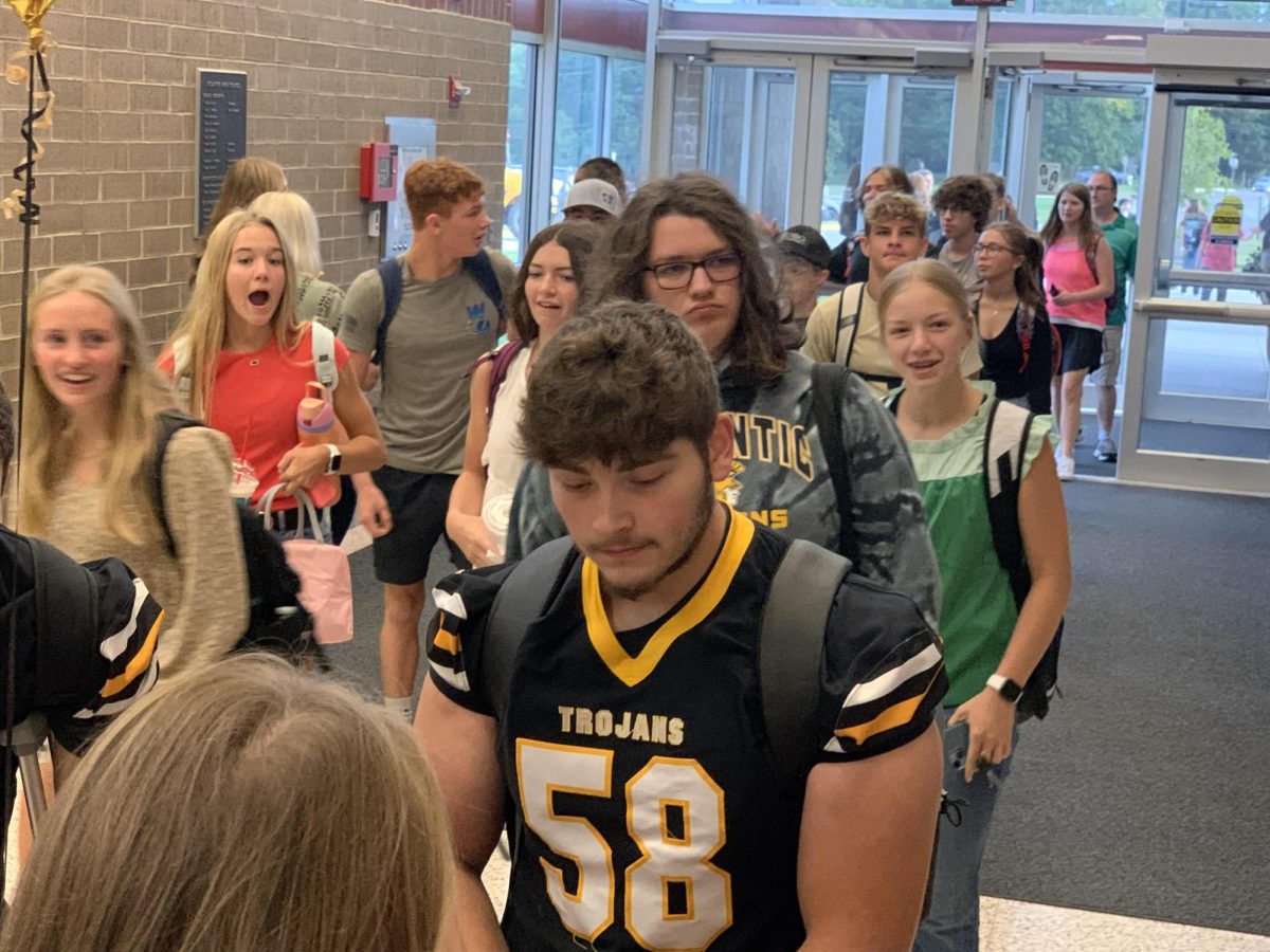 STUDENT STAMPEDE. AHS students file in to the high school on Aug 23, 2024. For some students, it was their very first day of high school; for others, it was the last first day of school they would ever have.