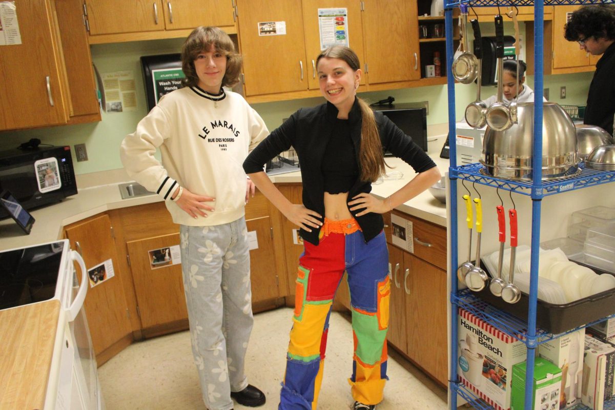 Seniors Henry Knudson and Nevaeh Rhodes pose in their funky pattern outfits for Wednesday's homecoming dress up day!