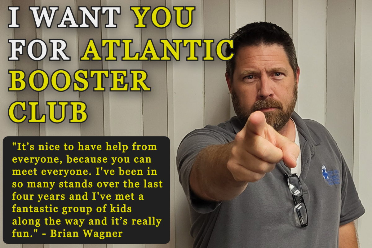 A promotional photo of the Booster Club featuring its president, Brian Wagner. Graphic and photo by Knox McCalla.