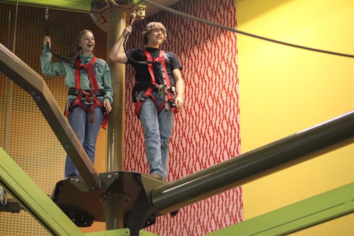 While at the FFA Nation Convention in Indiana, AHS juniors Claire Schroder and Keston Schmitt got to go to an indoor zip-line obstacle course.