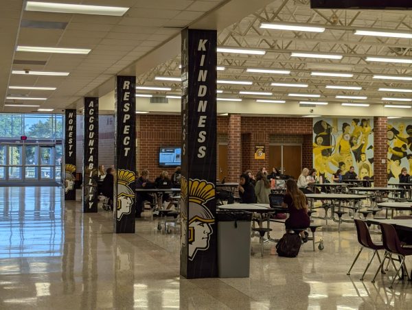 Students in the commons will notice the pillars with each core value of AHS represented. The core values displayed are Honesty, Accountability, Respect, and Kindness.