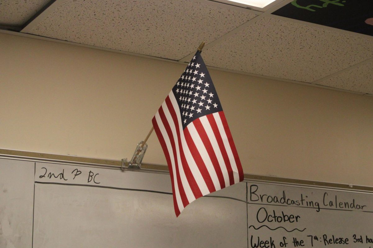 "I PLEDGE ALLEGIANCE"-- The flag hanging in Mrs. Kelley's room. 