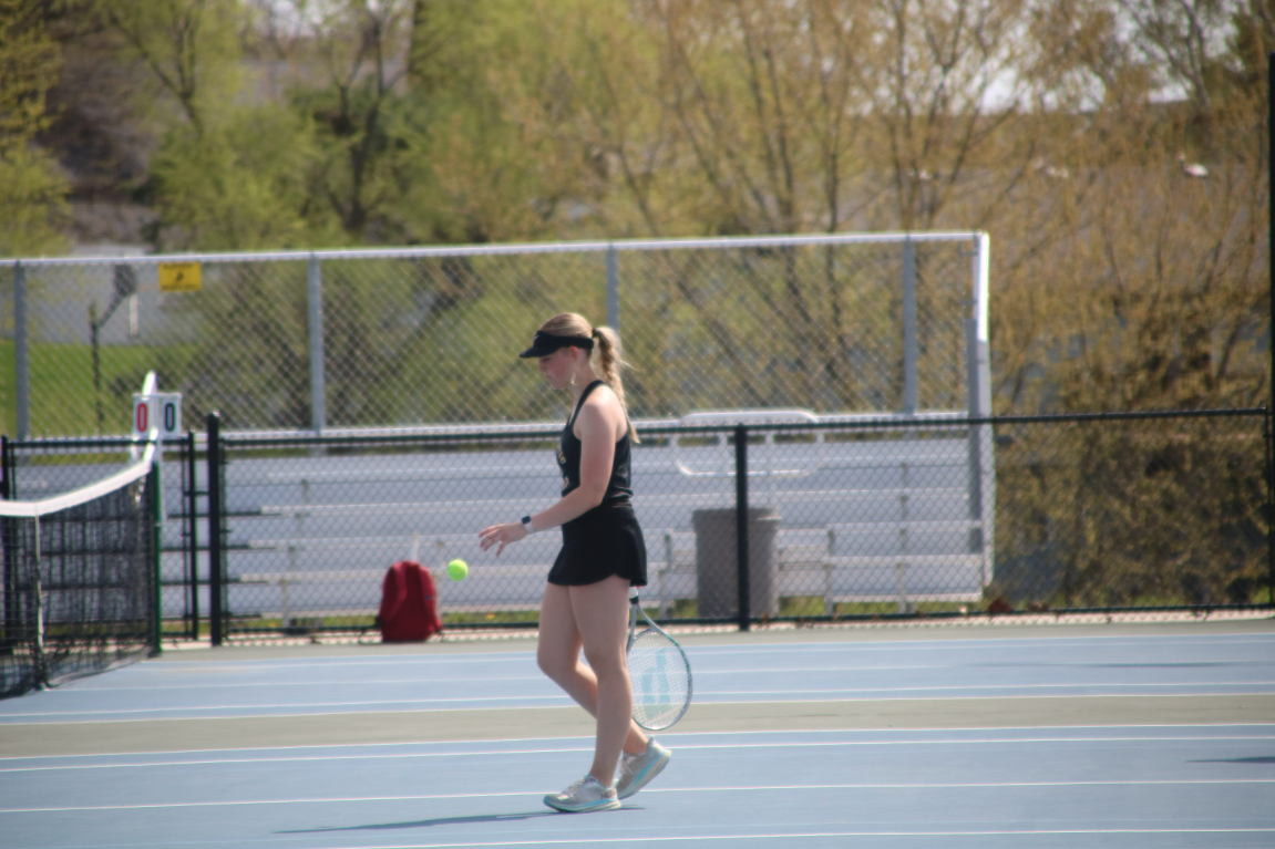 Addie Freund is ready to play. Fruend played doubles with Danielle Bennett in the home tournament. Although they didn't place, they played hard and worked well together throughout the day. 