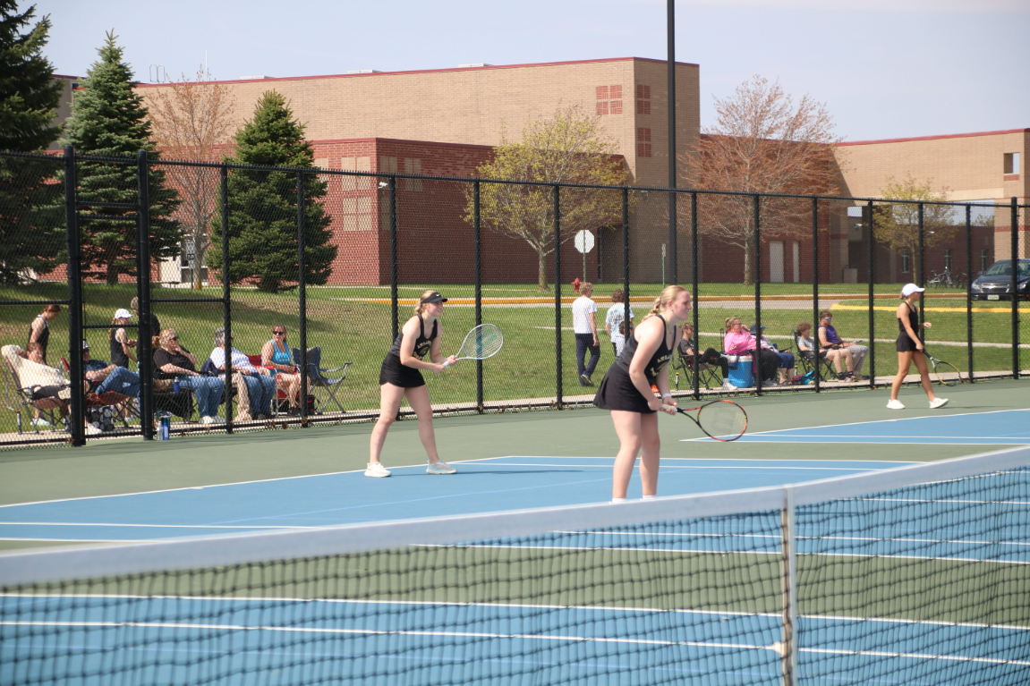 Addie Fruend and Danielle Bennett work together to win. With the season ending the two are sad to not be able to play with each other again. They had a good season of doubles and are proud to say they got to play together. 