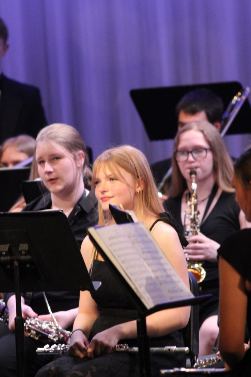 Freshmen Ean Bloomfield and Katrina Kasey (flute) and junior Adalynn Williams (saxophone) 