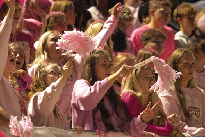 The student section is filled with support, for the players, and the cause. They wore pink outfits in honor of pink out and cheered loud for the layers on the field. 